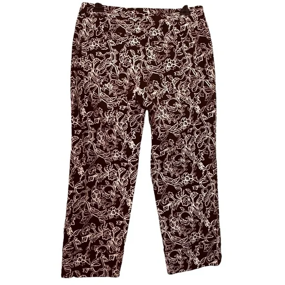 Ann Taylor LOFT Size 4 Ann Brown/White Floral Crop Pants w/Button Detail at Hem - Picture 2 of 5